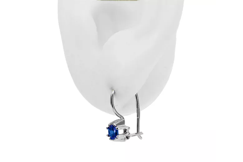 Kolczyki z 925 Srebro 14k 583 z Sapphire vec053s Rosyjski styl Vintage Biżuteria Art Deco